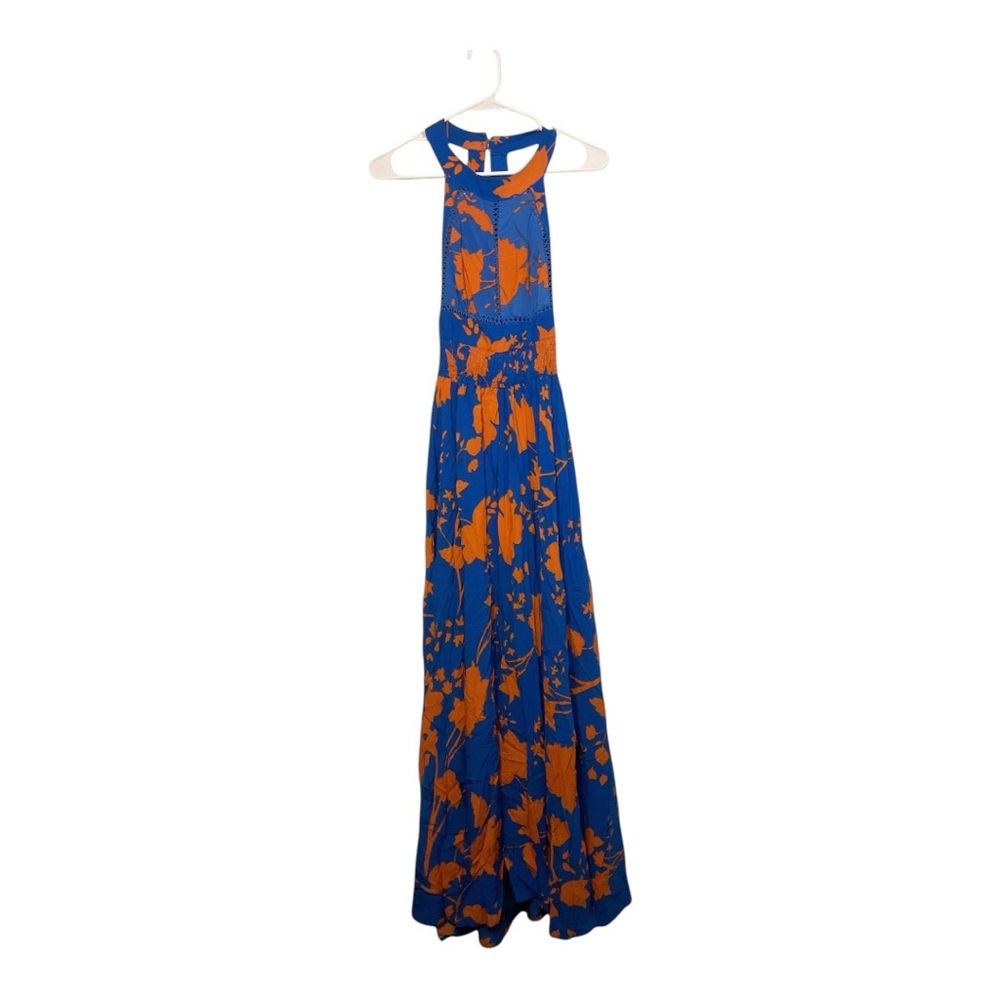 Blue and Orange Floral Maxi Dress